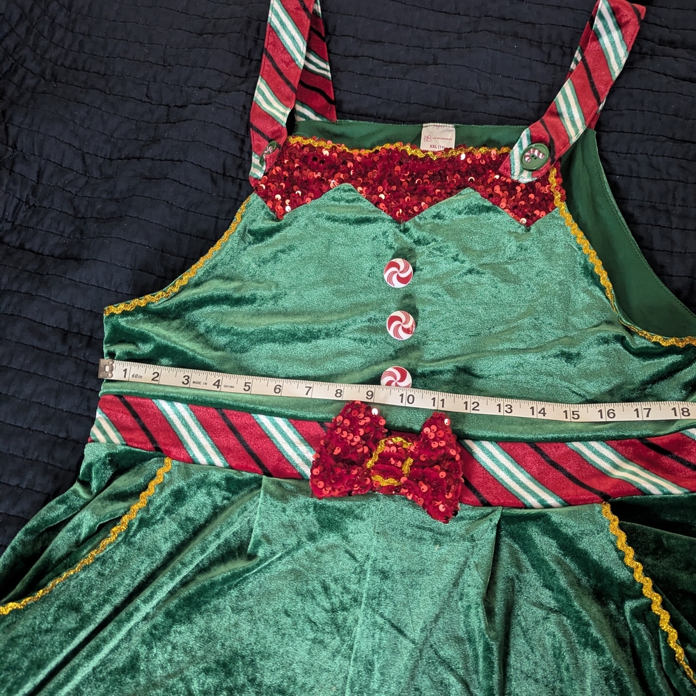 Festive Green and Red Elf Jumpsuit with Sequins